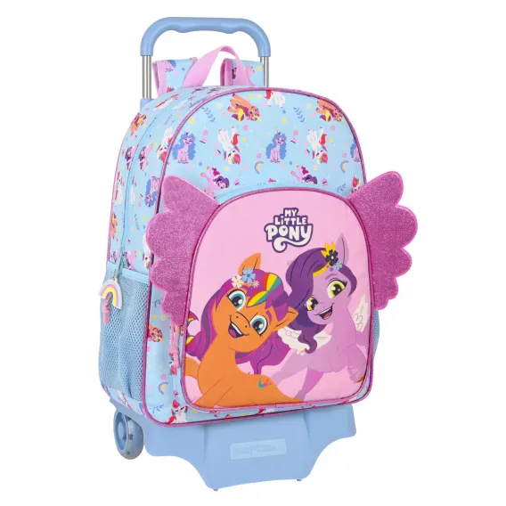 Kinder Rucksack mit Rdern My Little Pony Wild & free Blau Rosa 33 x 42 x 14 cm